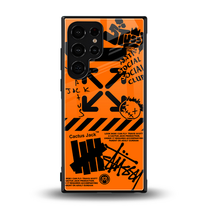 orange travis scott x anti social social club back phone cover | glass case for samsung galaxy s23 ultra