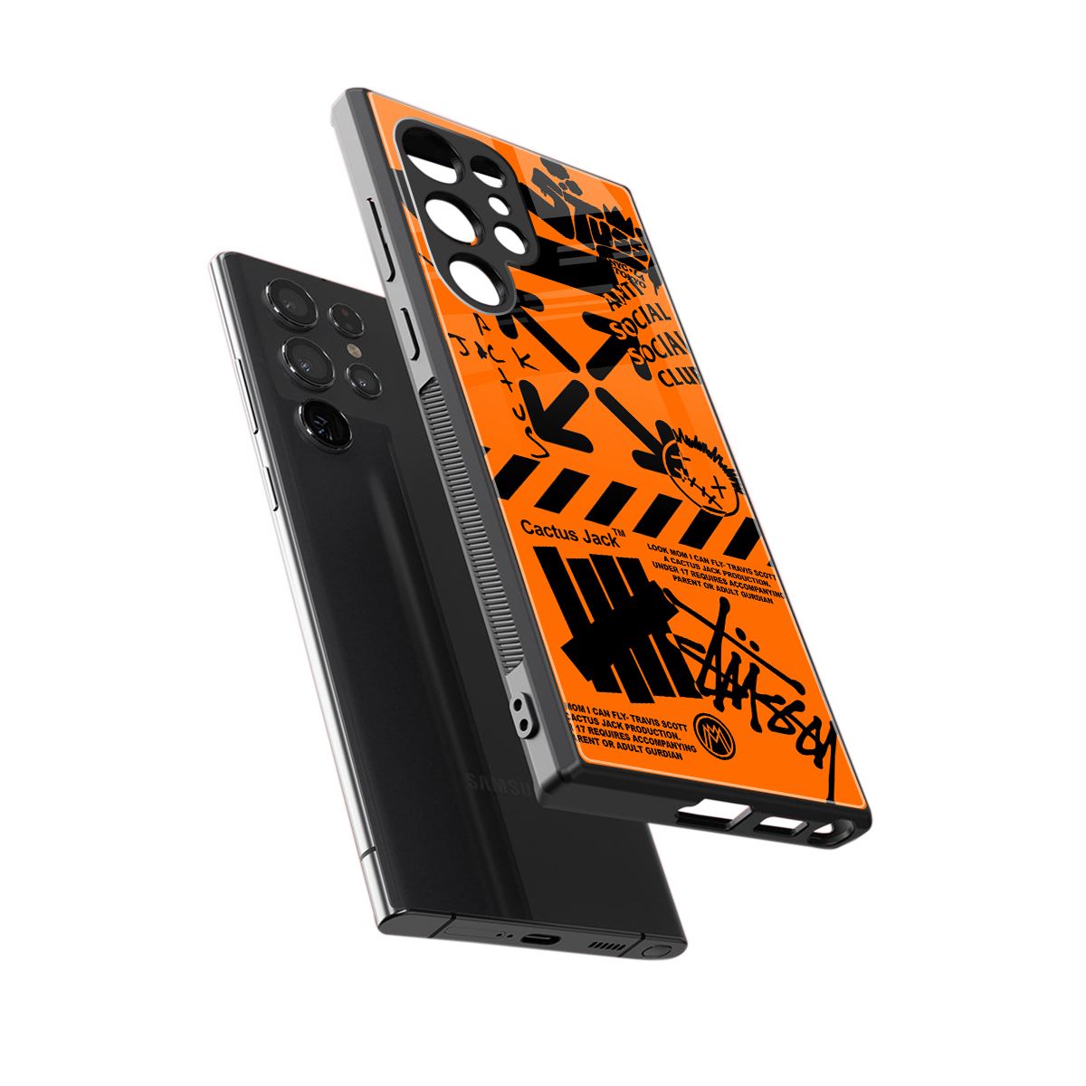 orange travis scott x anti social social club back phone cover | glass case for samsung galaxy s24 ultra