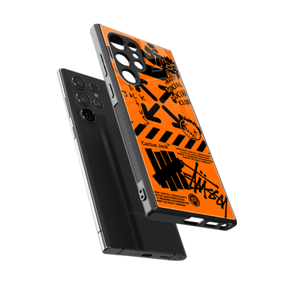 orange travis scott x anti social social club back phone cover | glass case for samsung galaxy s24 ultra