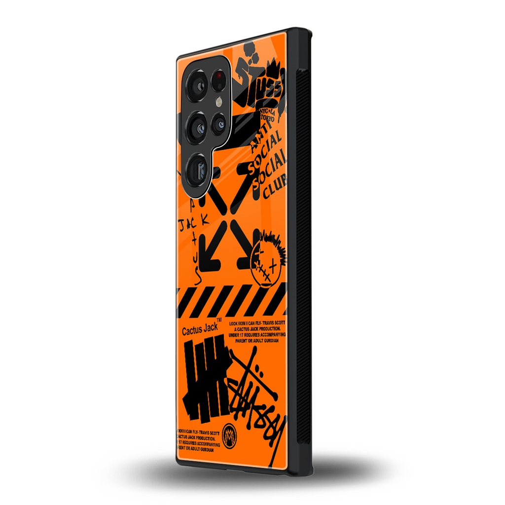 orange travis scott x anti social social club back phone cover | glass case for samsung galaxy s23 ultra