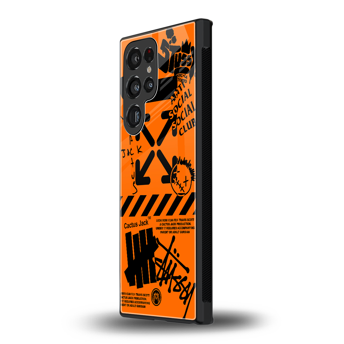 orange travis scott x anti social social club back phone cover | glass case for samsung galaxy s23 ultra