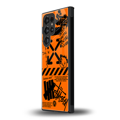 orange travis scott x anti social social club back phone cover | glass case for samsung galaxy s23 ultra