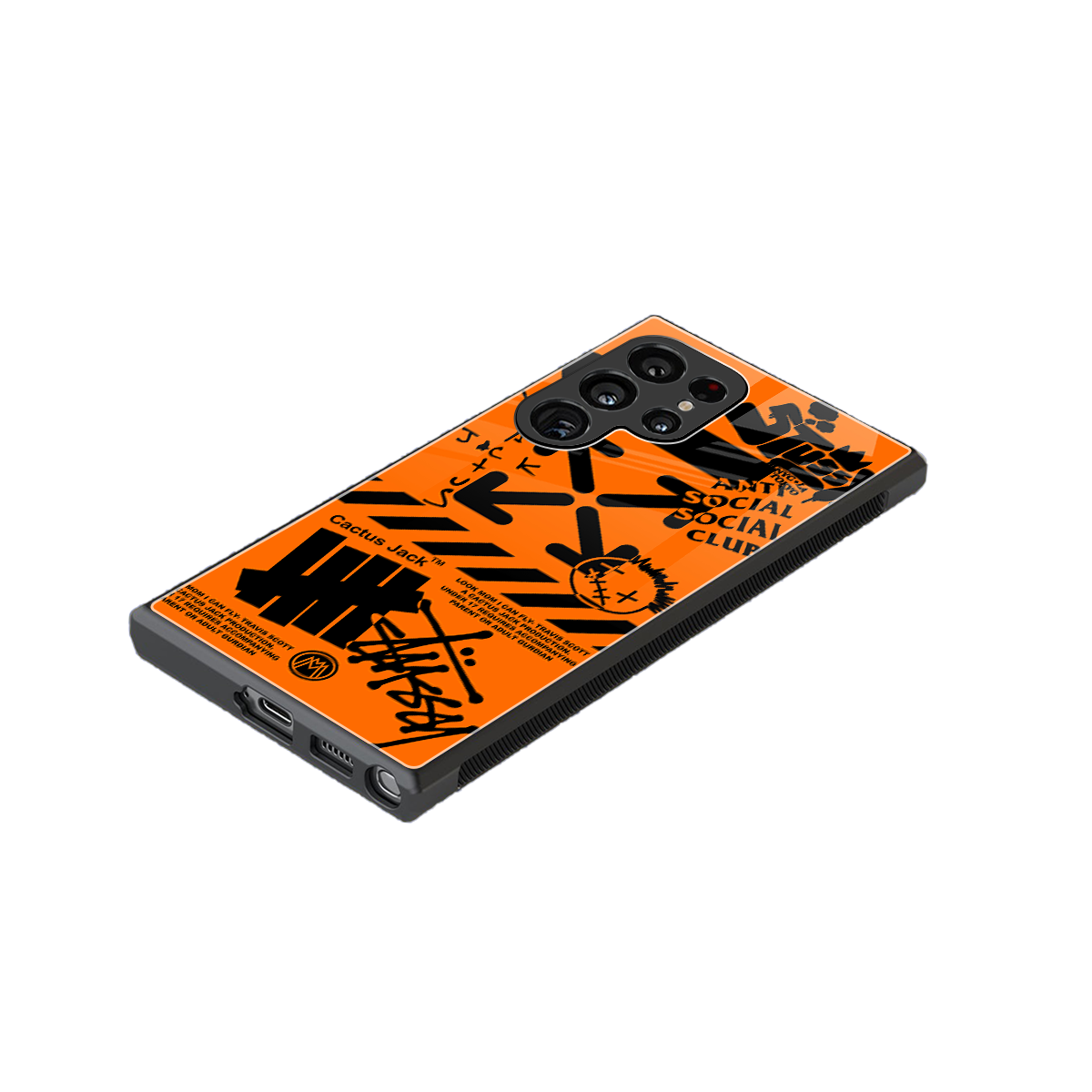 orange travis scott x anti social social club back phone cover | glass case for samsung galaxy s24 ultra