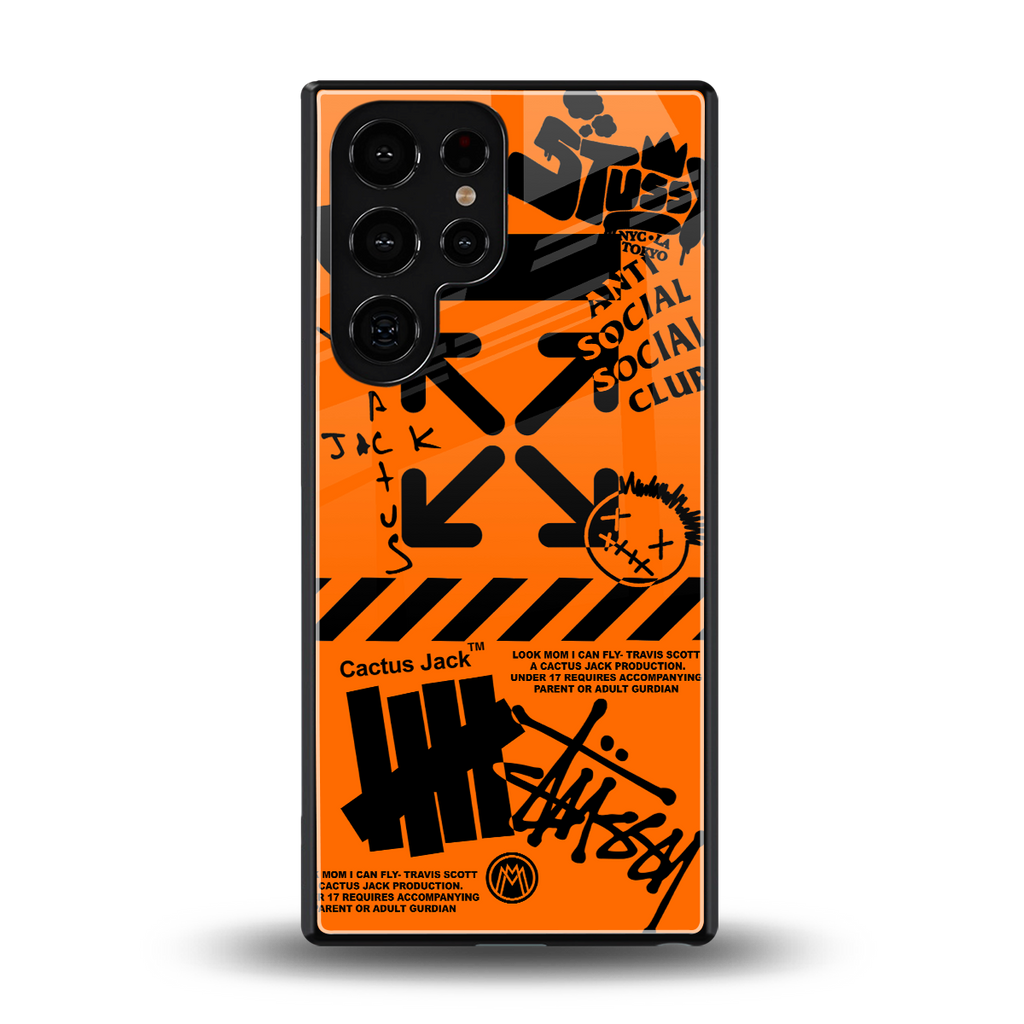 orange travis scott x anti social social club back phone cover | glass case for samsung galaxy s25 ultra