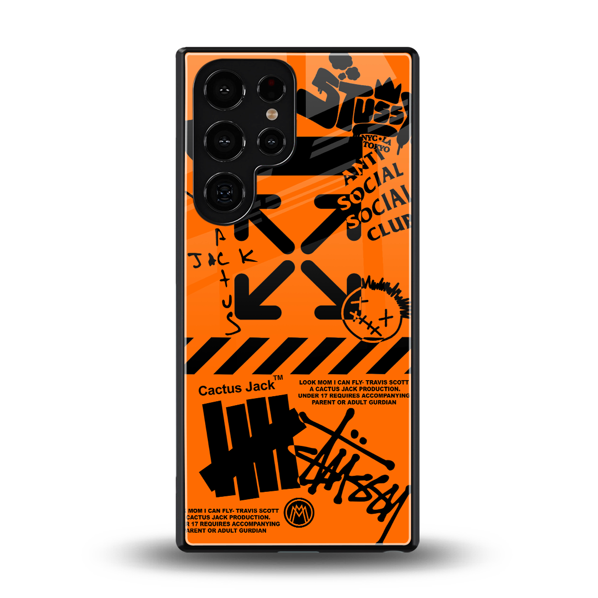 orange travis scott x anti social social club back phone cover | glass case for samsung galaxy s25 ultra