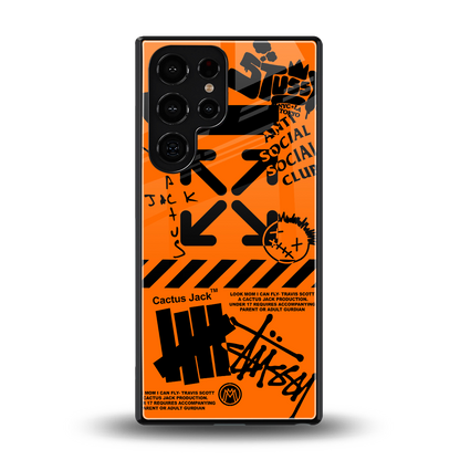 orange travis scott x anti social social club back phone cover | glass case for samsung galaxy s25 ultra