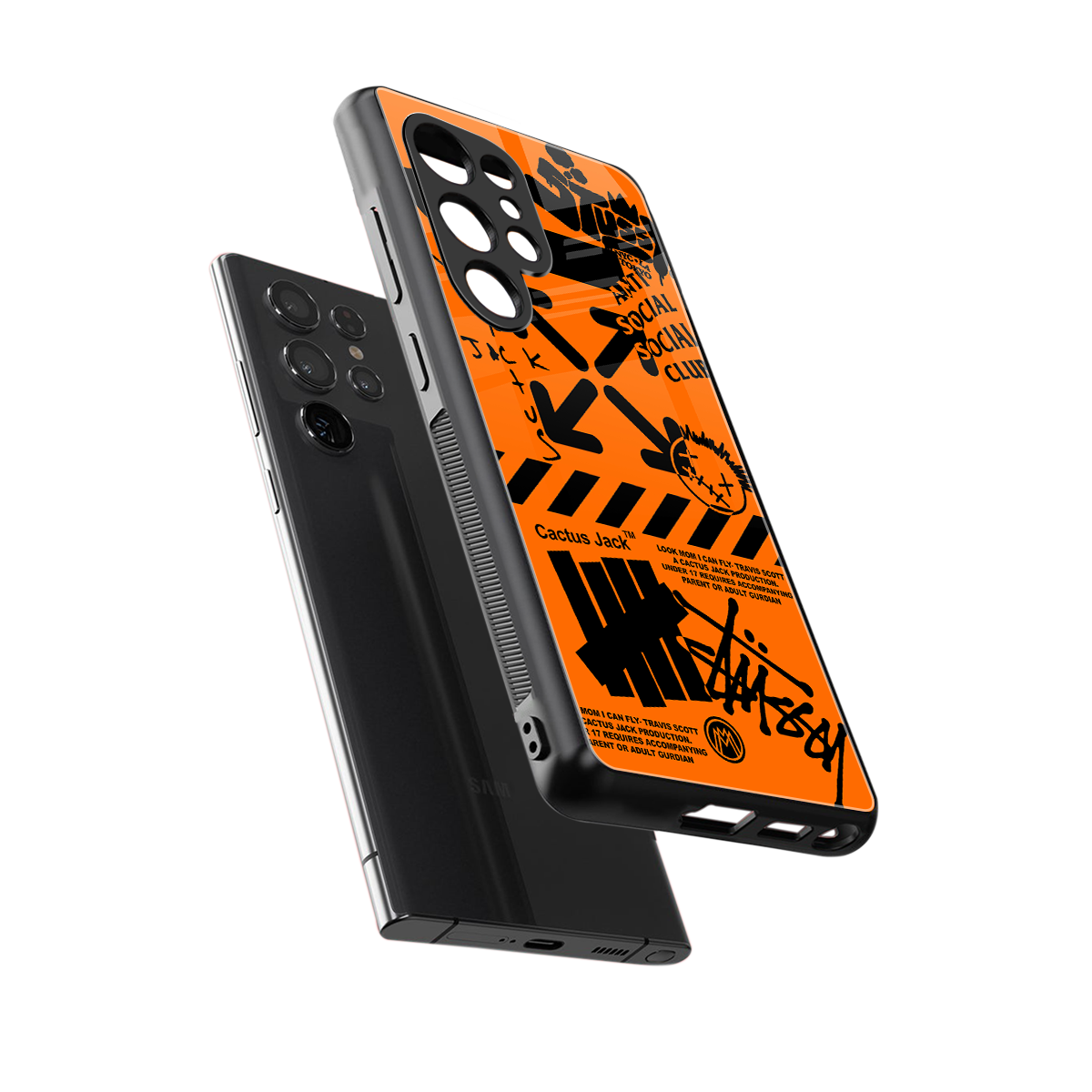 orange travis scott x anti social social club back phone cover | glass case for samsung galaxy s25 ultra