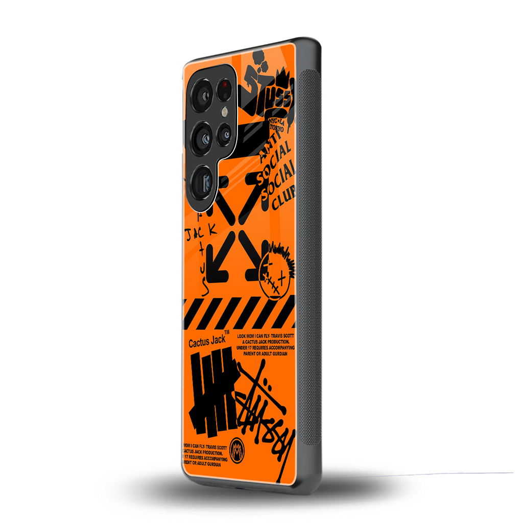 orange travis scott x anti social social club back phone cover | glass case for samsung galaxy s25 ultra