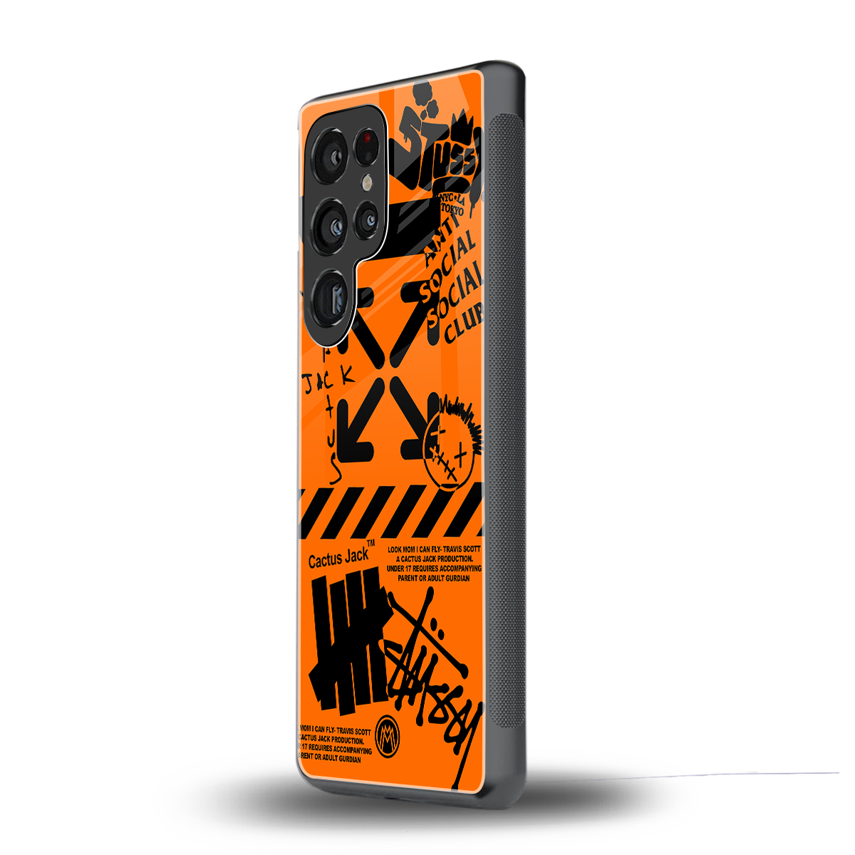 orange travis scott x anti social social club back phone cover | glass case for samsung galaxy s25 ultra