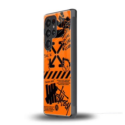 orange travis scott x anti social social club back phone cover | glass case for samsung galaxy s25 ultra