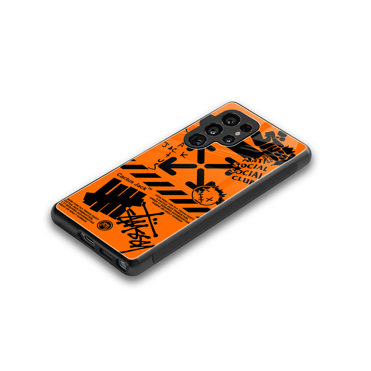orange travis scott x anti social social club back phone cover | glass case for samsung galaxy s25 ultra