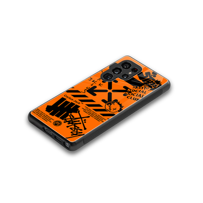 orange travis scott x anti social social club back phone cover | glass case for samsung galaxy s25 ultra