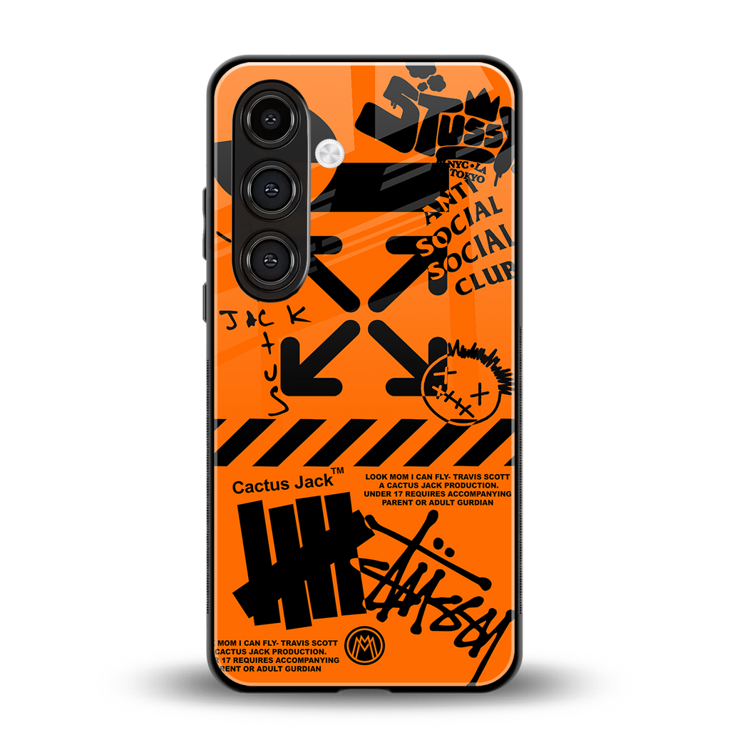 orange travis scott x anti social social club back phone cover | glass case for samsung galaxy s24