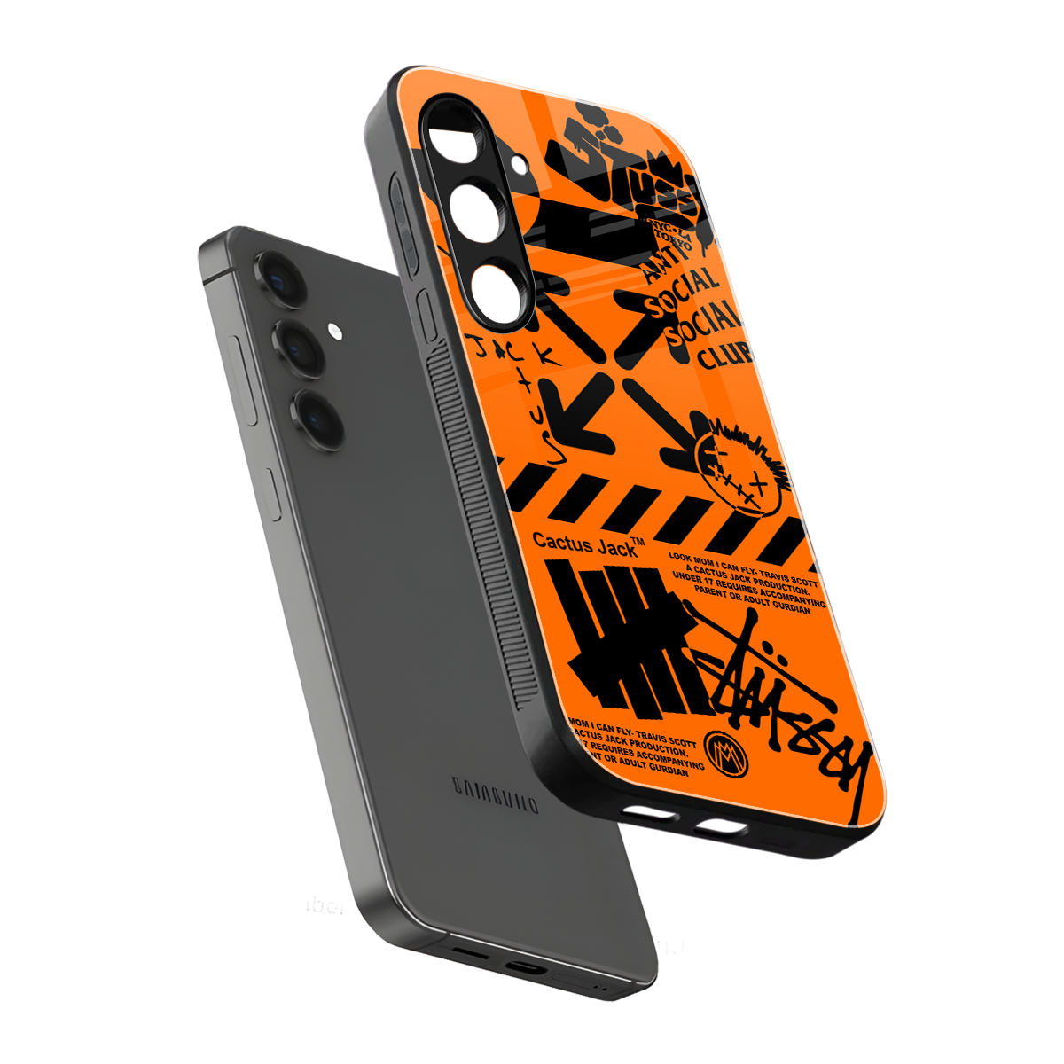 orange travis scott x anti social social club back phone cover | glass case for samsung galaxy s24