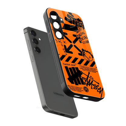 orange travis scott x anti social social club back phone cover | glass case for samsung galaxy s24 fe