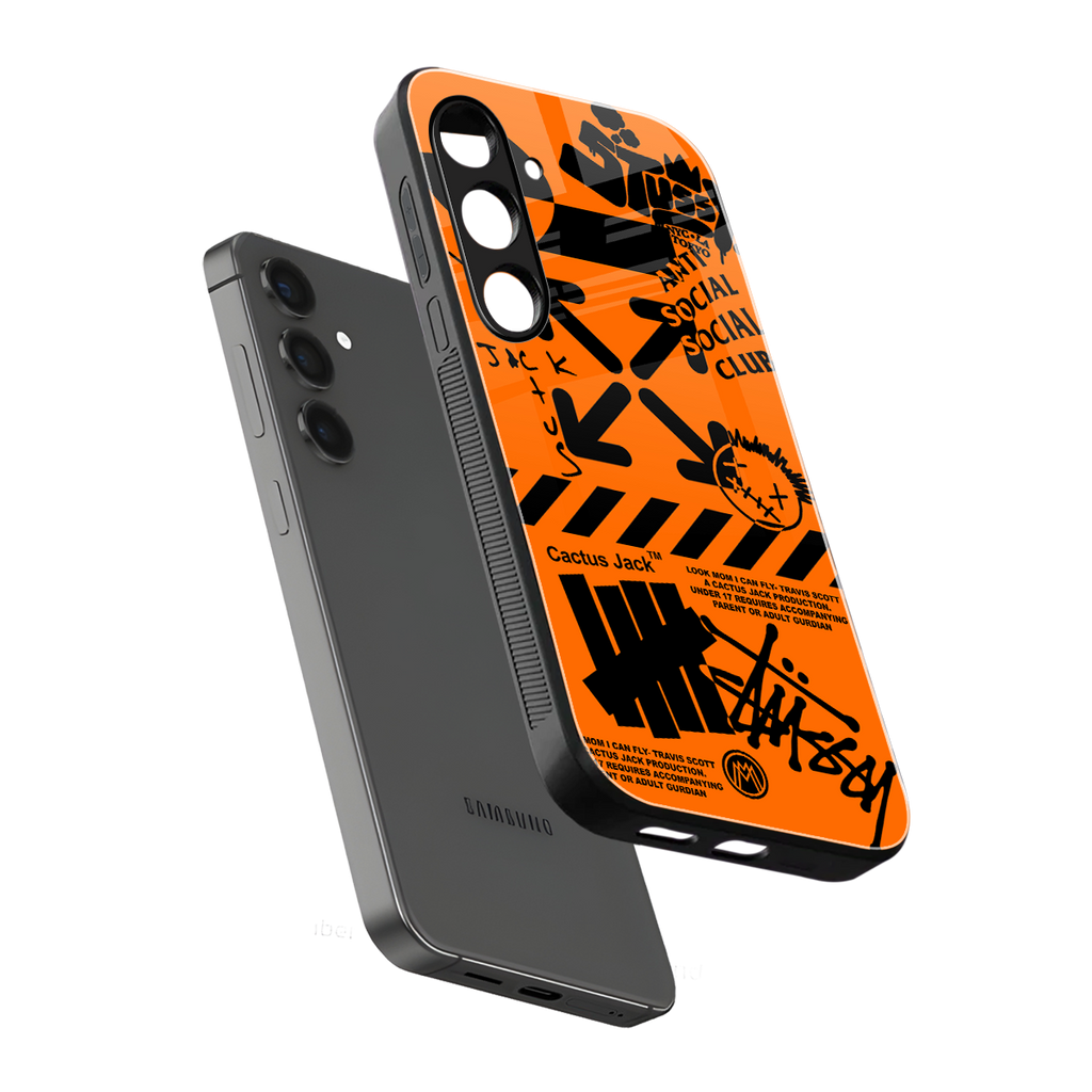orange travis scott x anti social social club back phone cover | glass case for samsung galaxy s23 plus