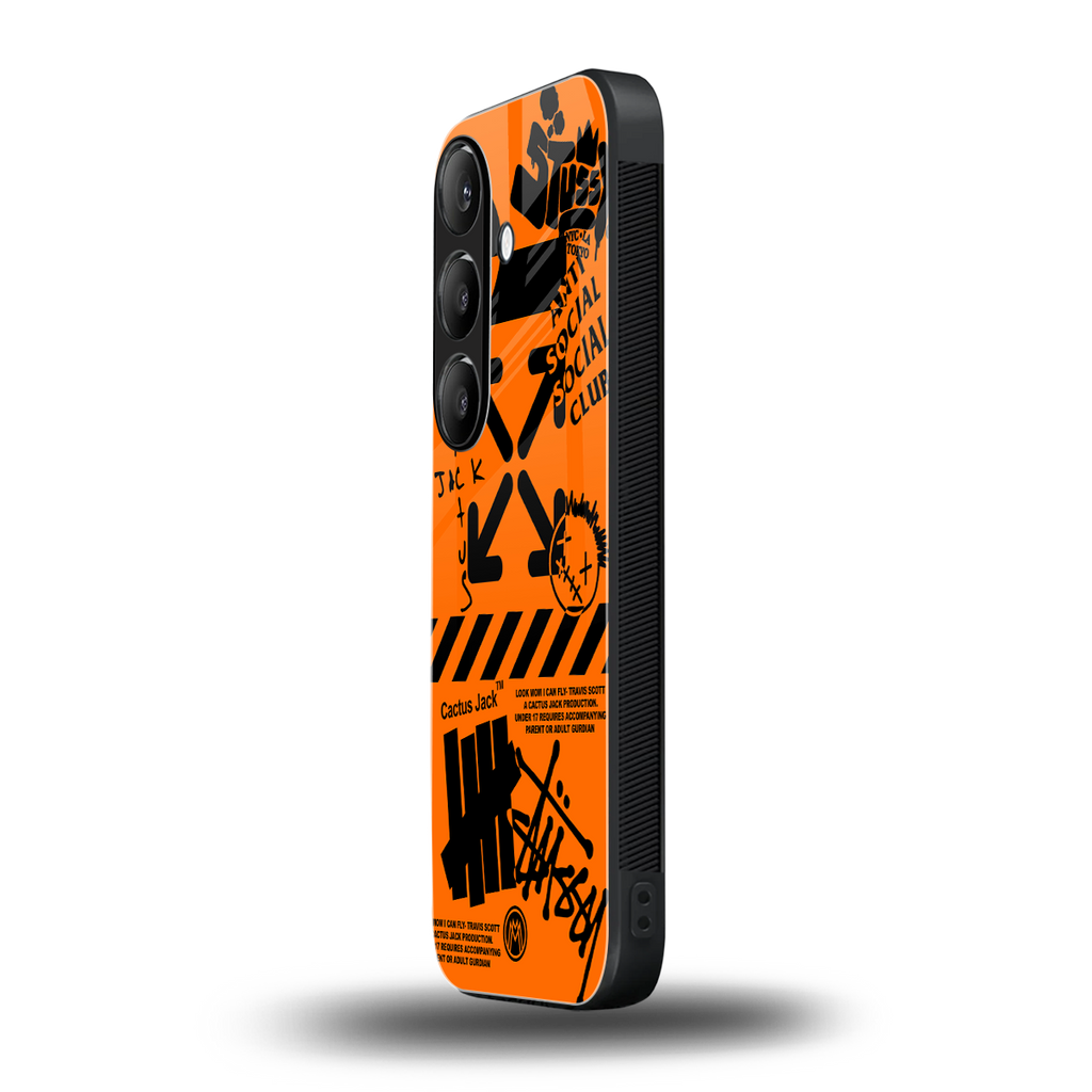 orange travis scott x anti social social club back phone cover | glass case for samsung galaxy s23 plus