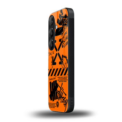 orange travis scott x anti social social club back phone cover | glass case for samsung galaxy s23 plus