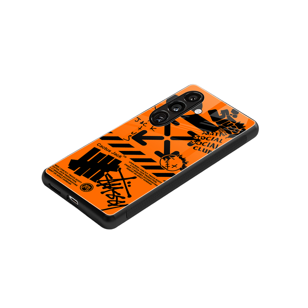 orange travis scott x anti social social club back phone cover | glass case for samsung galaxy s25 plus