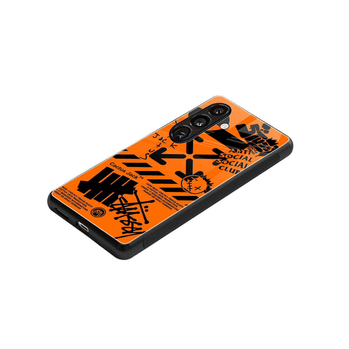 orange travis scott x anti social social club back phone cover | glass case for samsung galaxy s23 plus