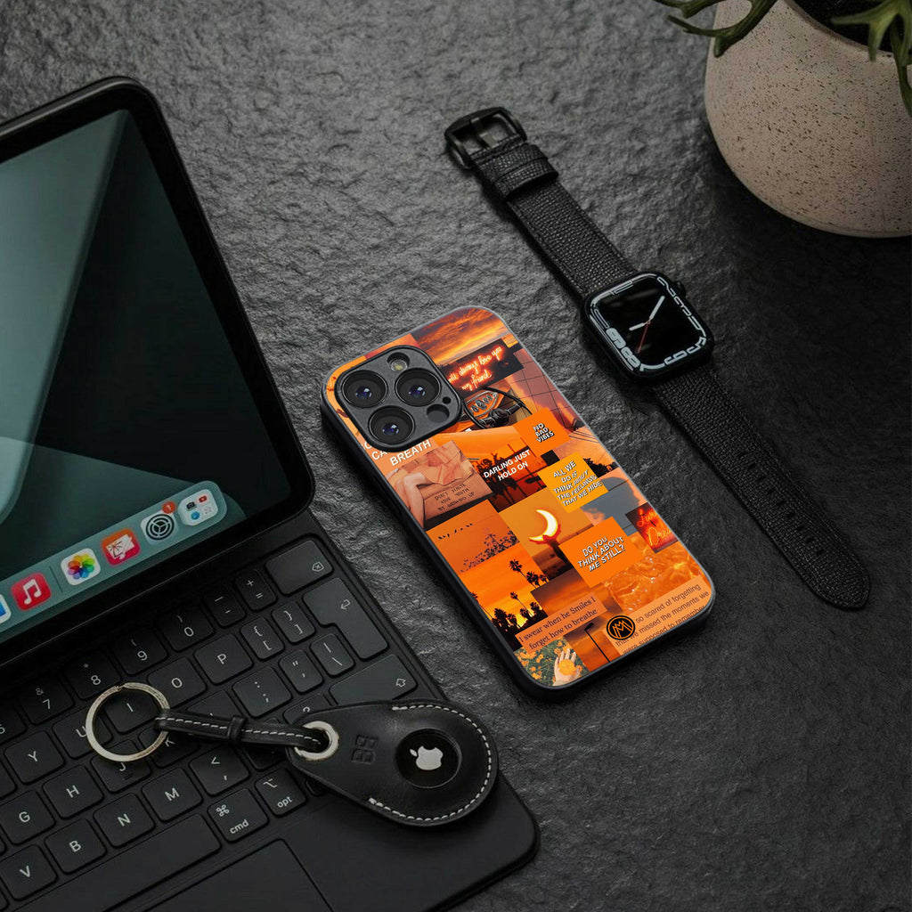 orange aesthetic back phone cover | glass case for samsung galaxy s23 plus