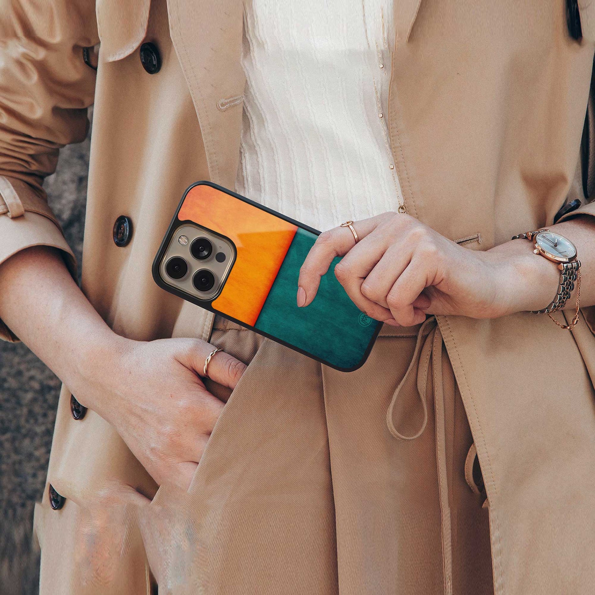 orange green back phone cover | glass case for samsung galaxy s24 ultra