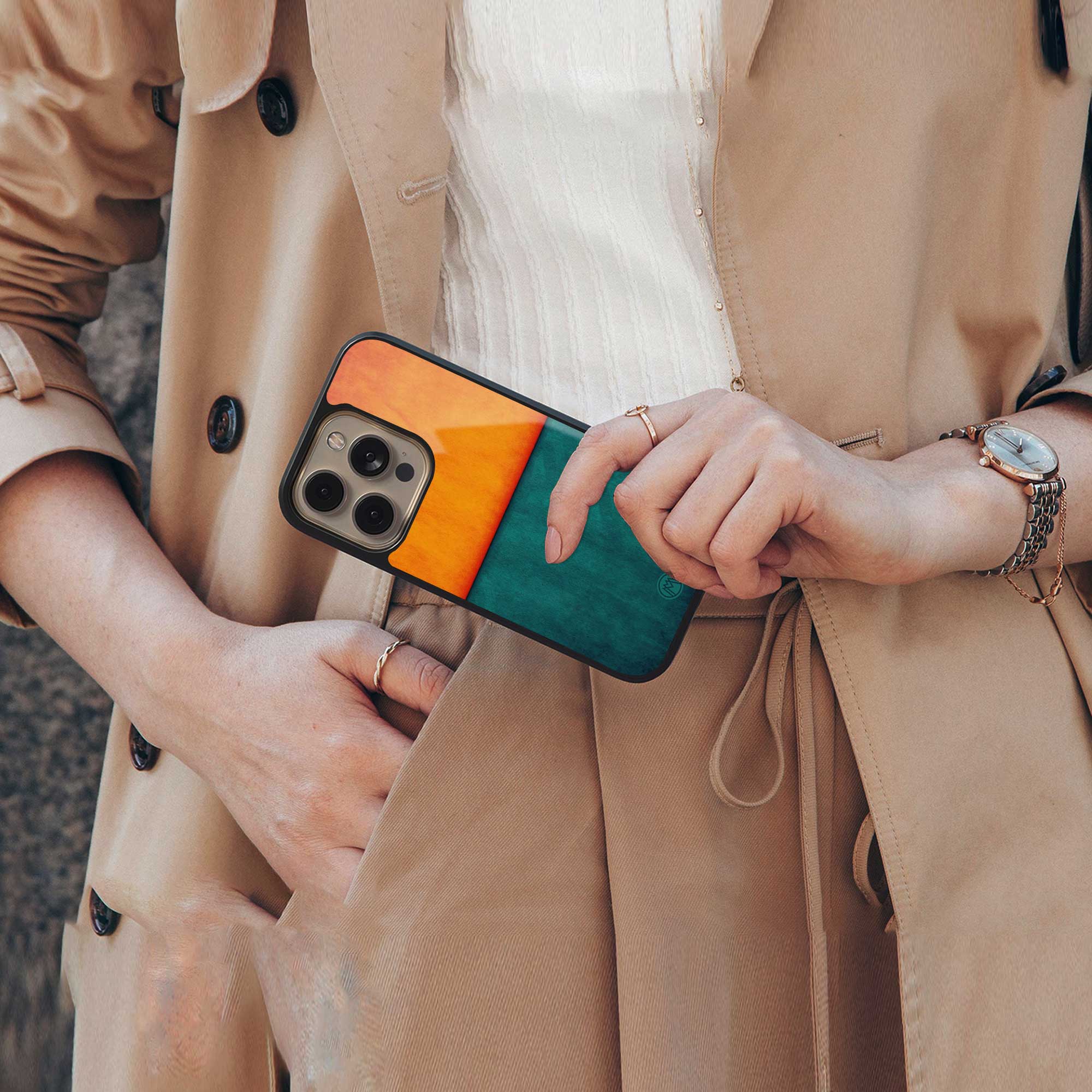 orange green back phone cover | glass case for samsung galaxy s23 ultra