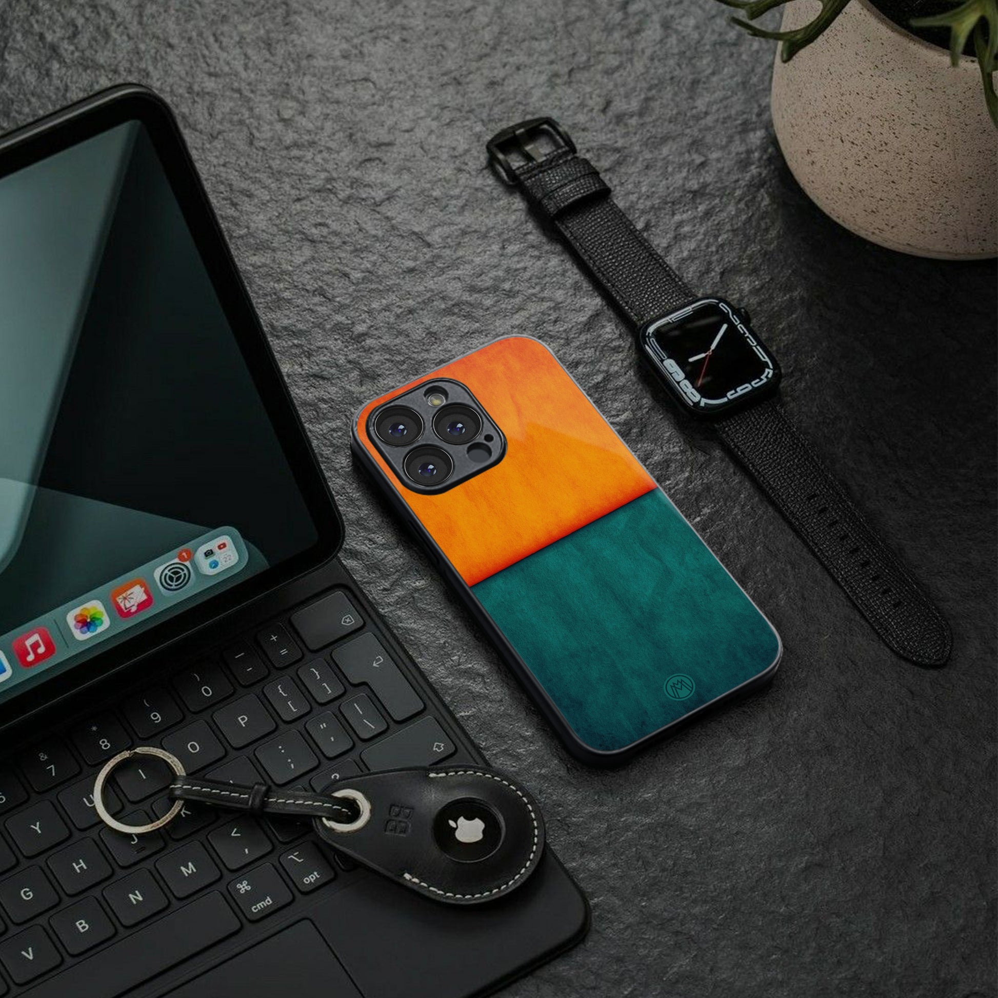 orange green back phone cover | glass case for iphone 16 pro max