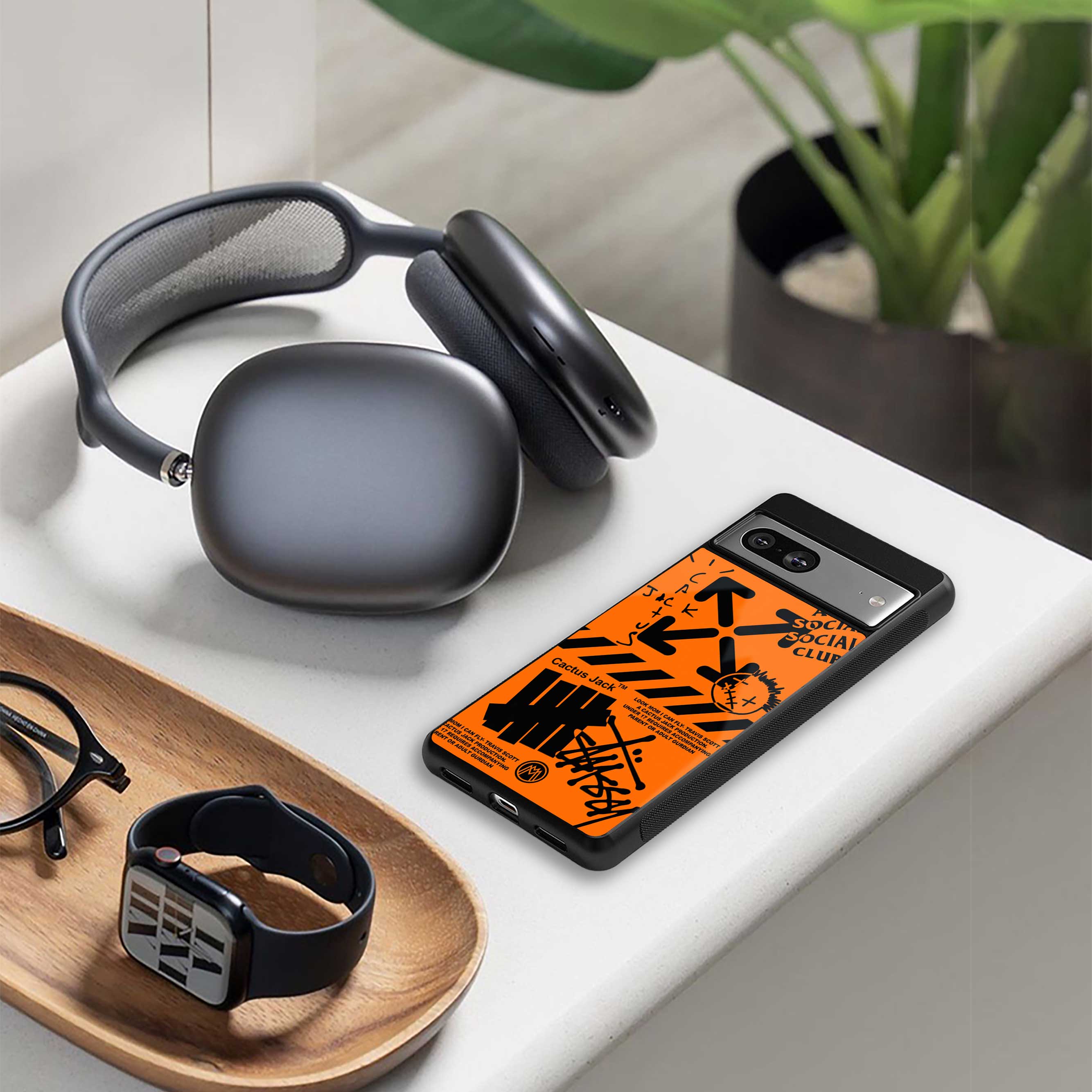 orange travis scott x anti social social club back phone cover | glass case for samsung galaxy s24 fe