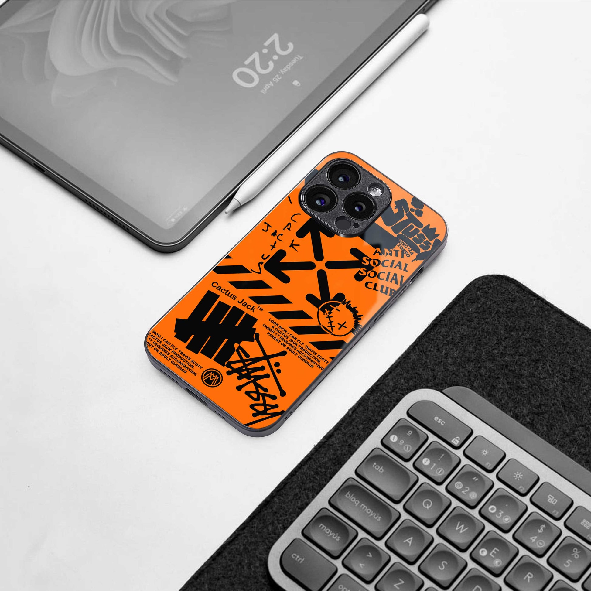 orange travis scott x anti social social club back phone cover | glass case for iphone 13 pro max