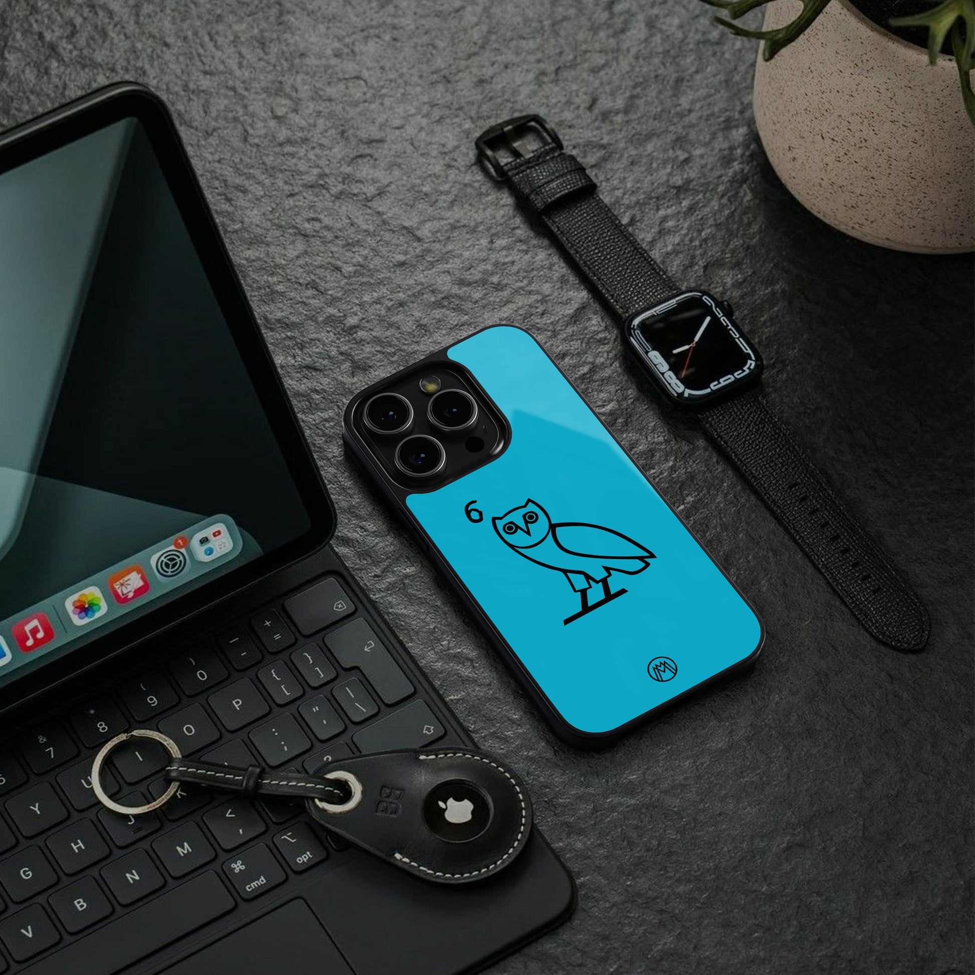ovo sapphire back phone cover | glass case for iphone 16 plus