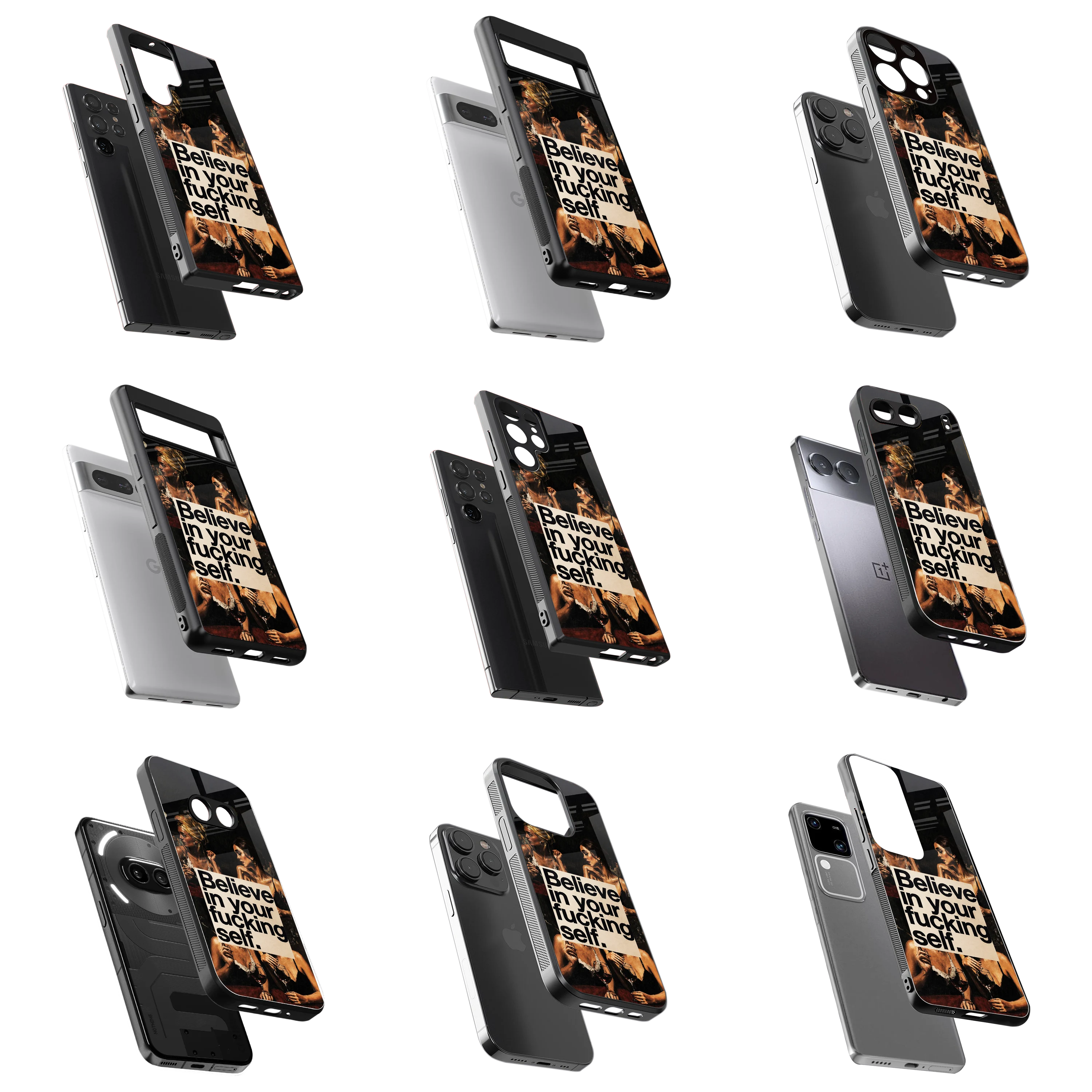 Durable Glass Back Mobile Case for iPhone, Samsung, OnePlus, Google Pixel, Redmi, Vivo, Oppo