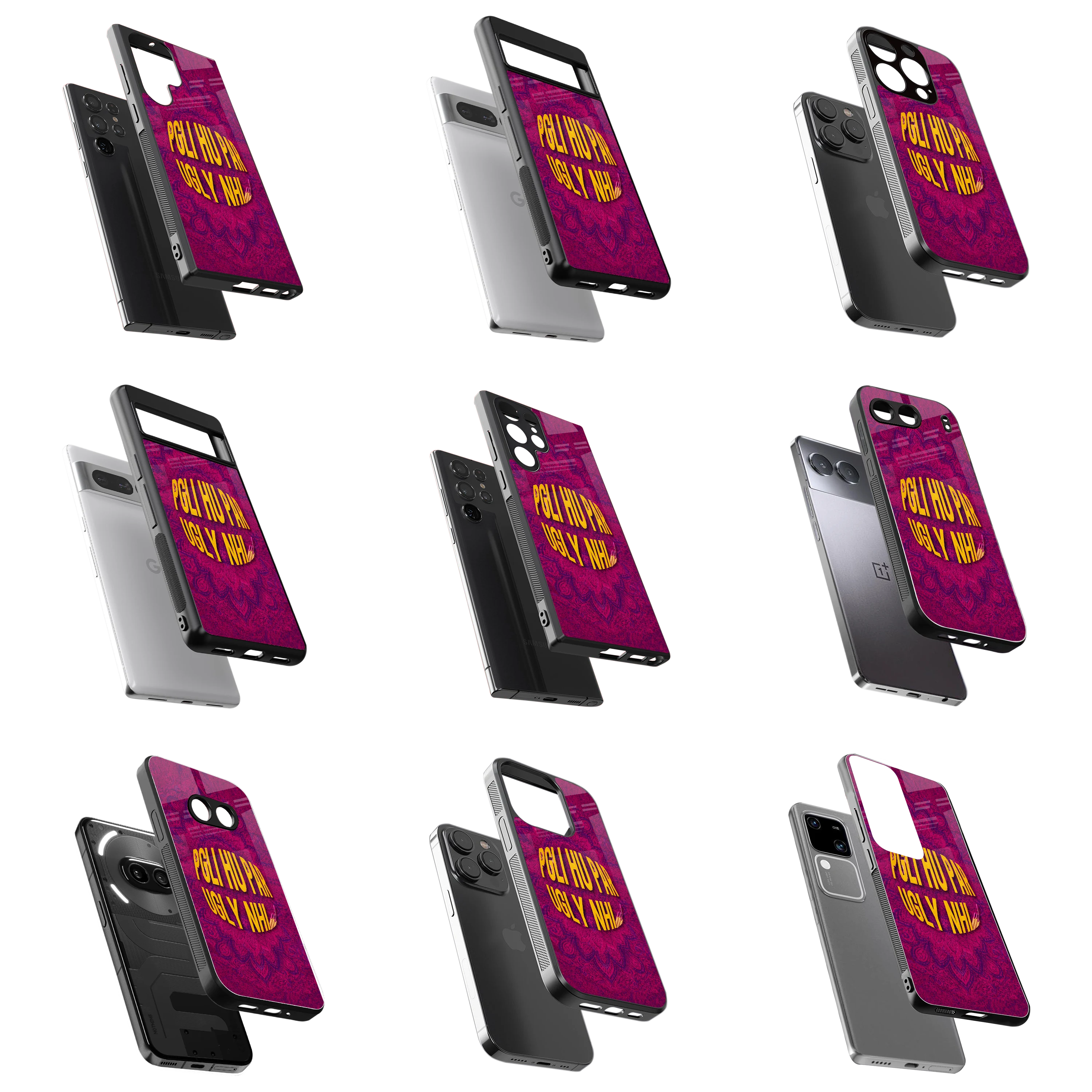 Durable Glass Back Mobile Case for iPhone, Samsung, OnePlus, Google Pixel, Redmi, Vivo, Oppo