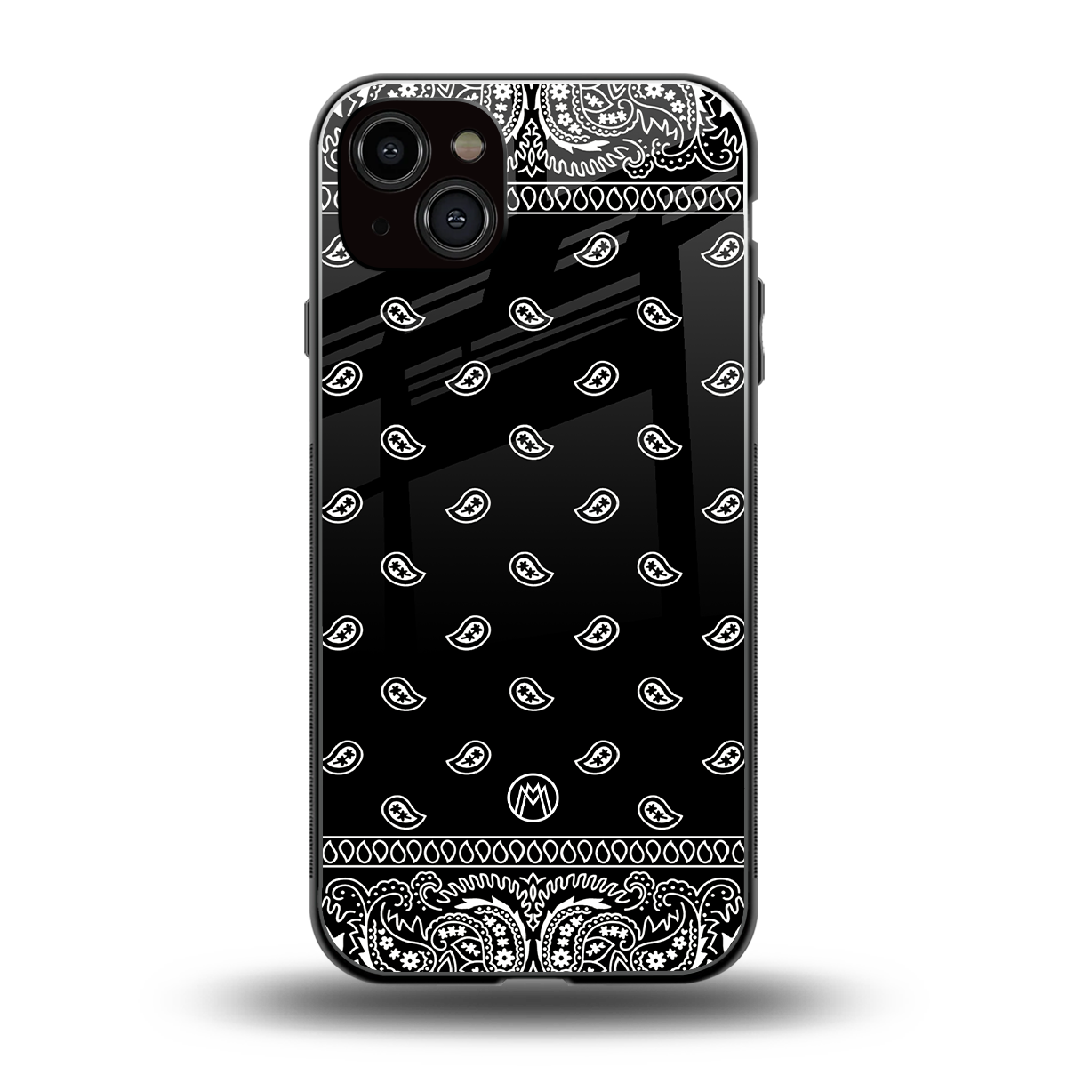 paisley black back phone cover | glass case for iphone 15 plus