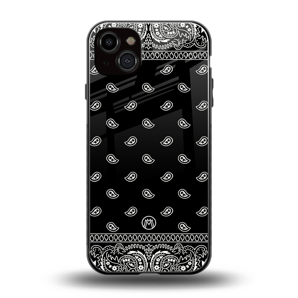 paisley black back phone cover | glass case for iphone 14 plus