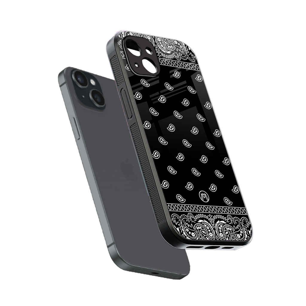paisley black back phone cover | glass case for iphone 15 plus