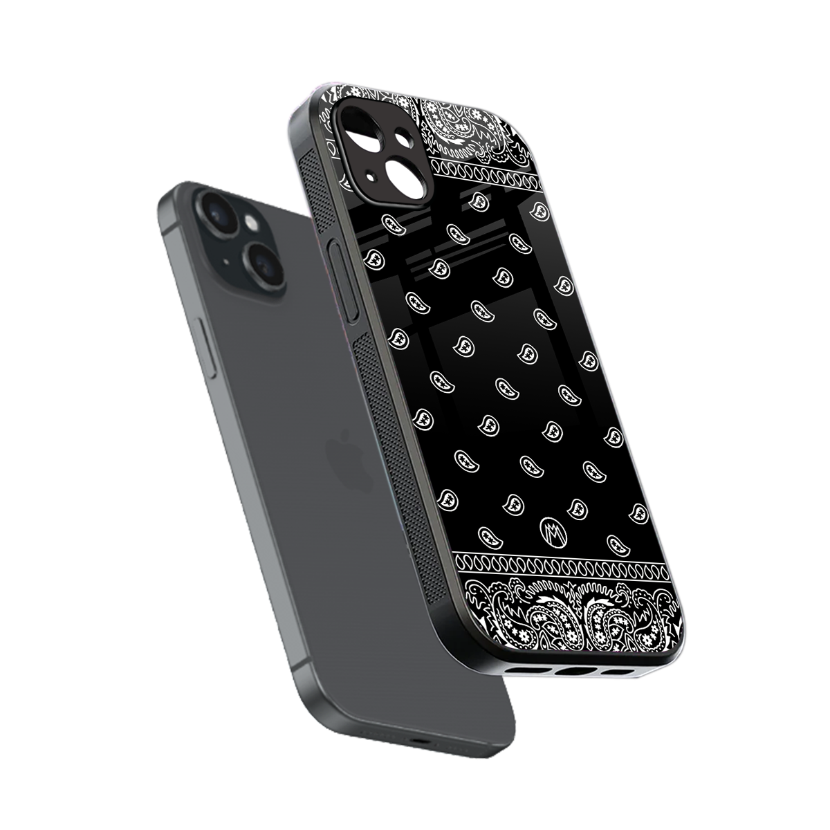 paisley black back phone cover | glass case for iphone 15 plus