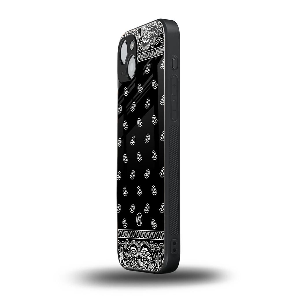paisley black back phone cover | glass case for iphone 15 plus