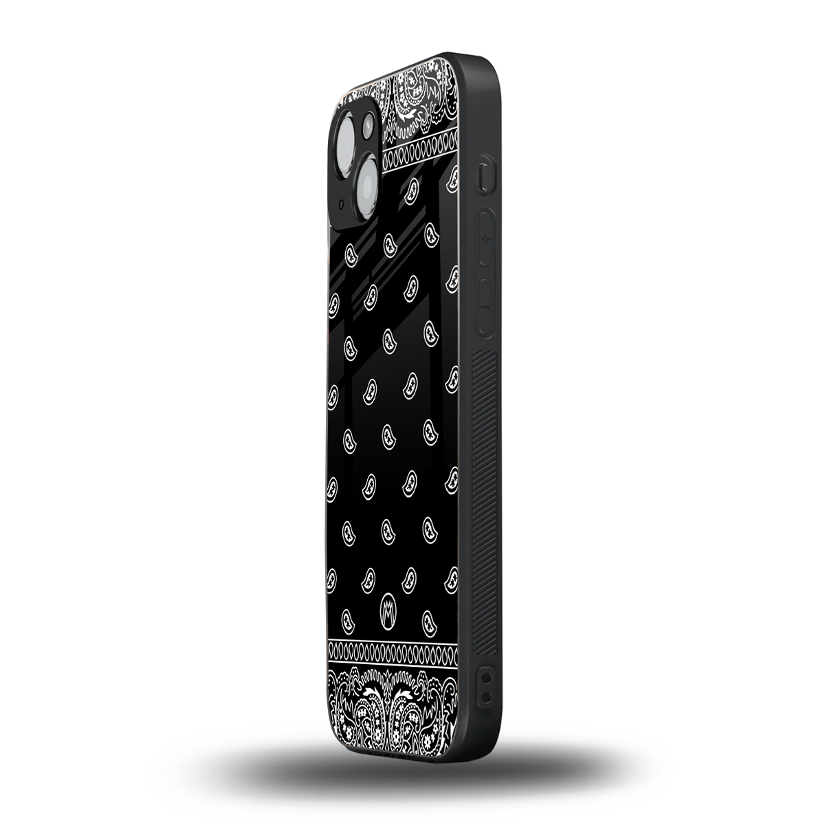 paisley black back phone cover | glass case for iphone 15 plus