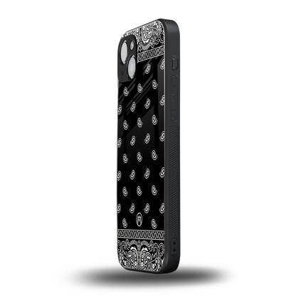 paisley black back phone cover | glass case for iphone 15 plus