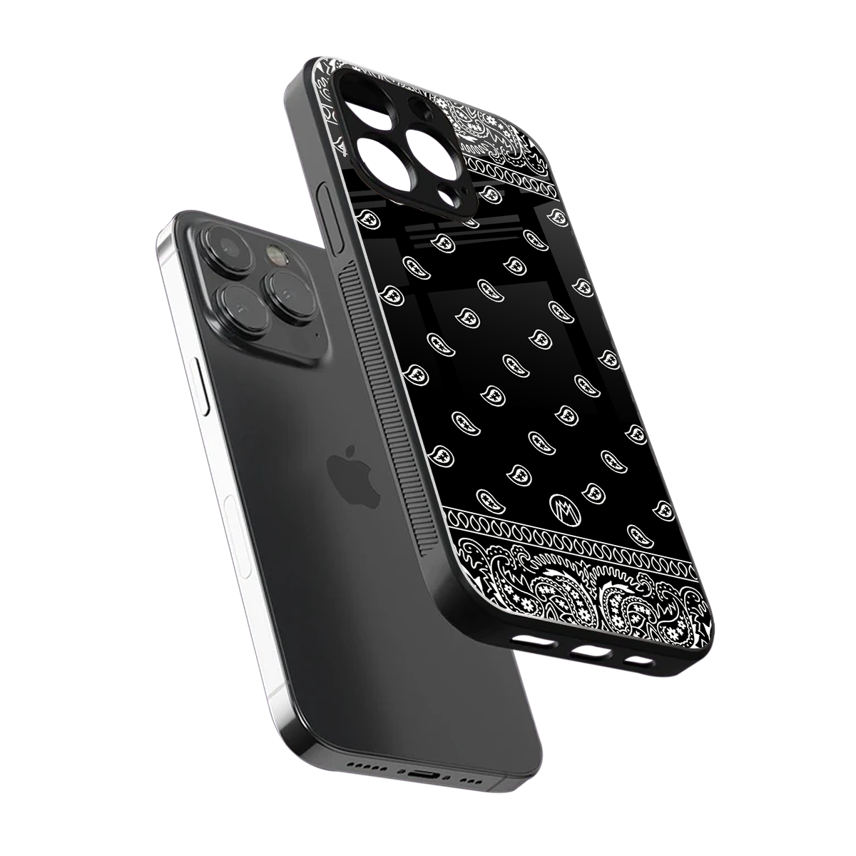 paisley black back phone cover | glass case for iphone 15 pro max