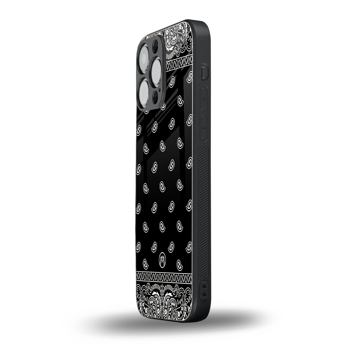 paisley black back phone cover | glass case for iphone 15 pro max