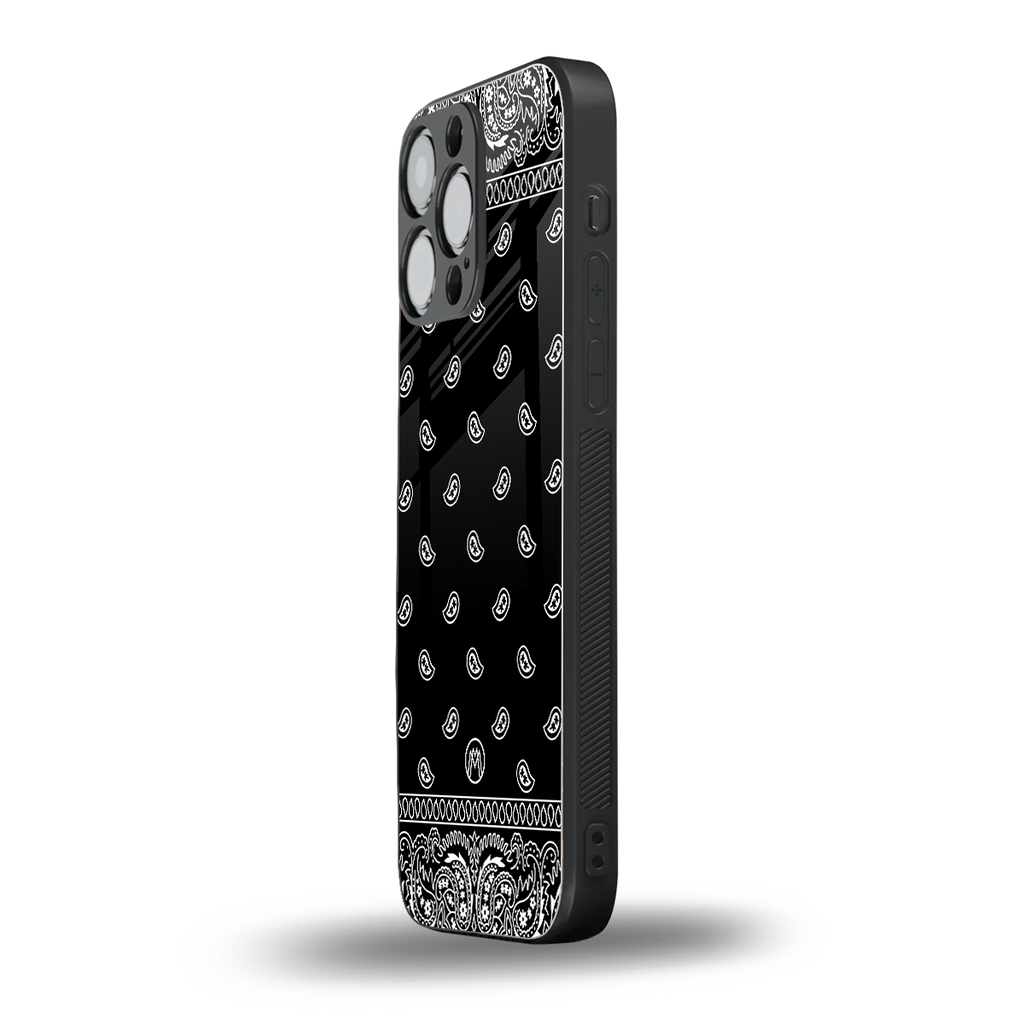 paisley black back phone cover | glass case for iphone 14 pro max