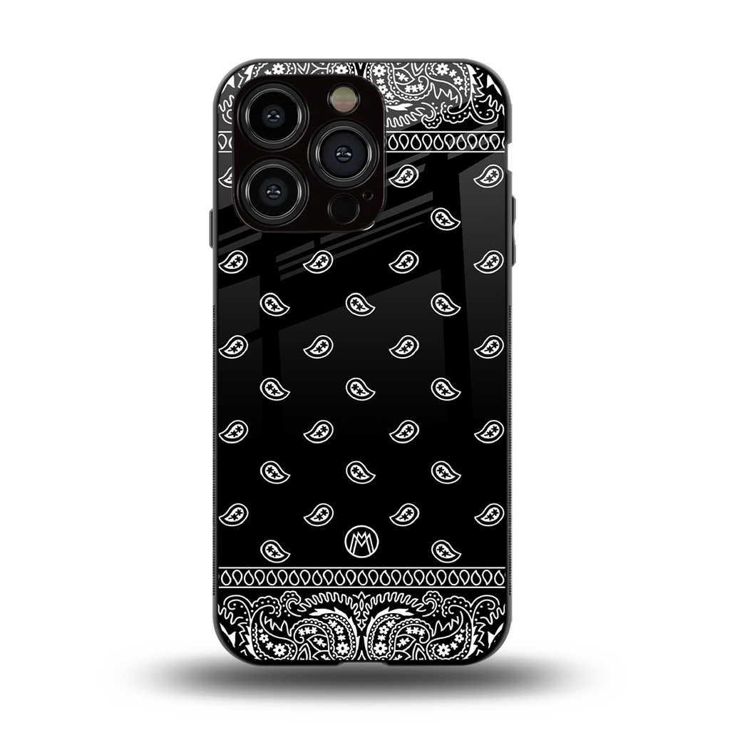paisley black back phone cover | glass case for iphone 14 pro