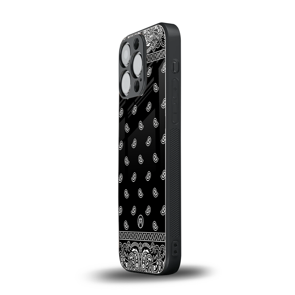 paisley black back phone cover | glass case for iphone 15 pro