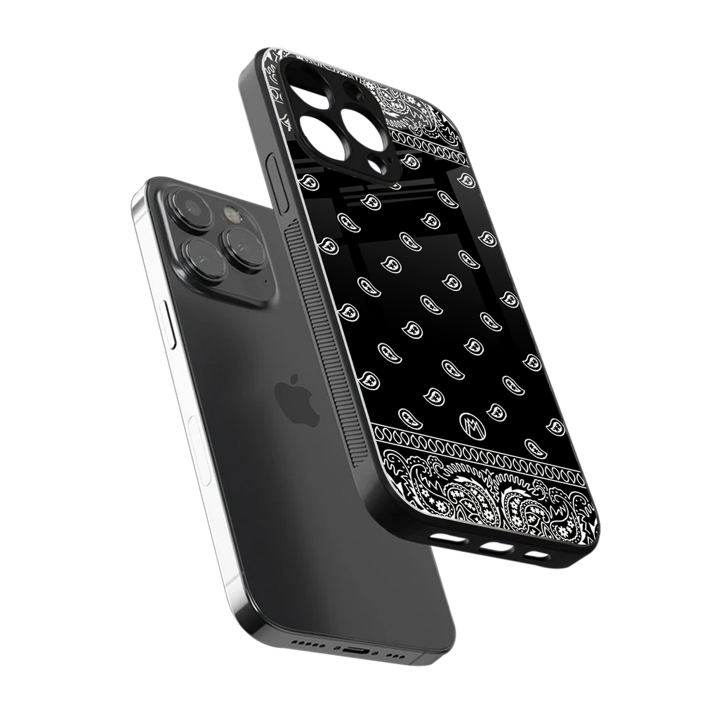 paisley black back phone cover | glass case for iphone 14 pro