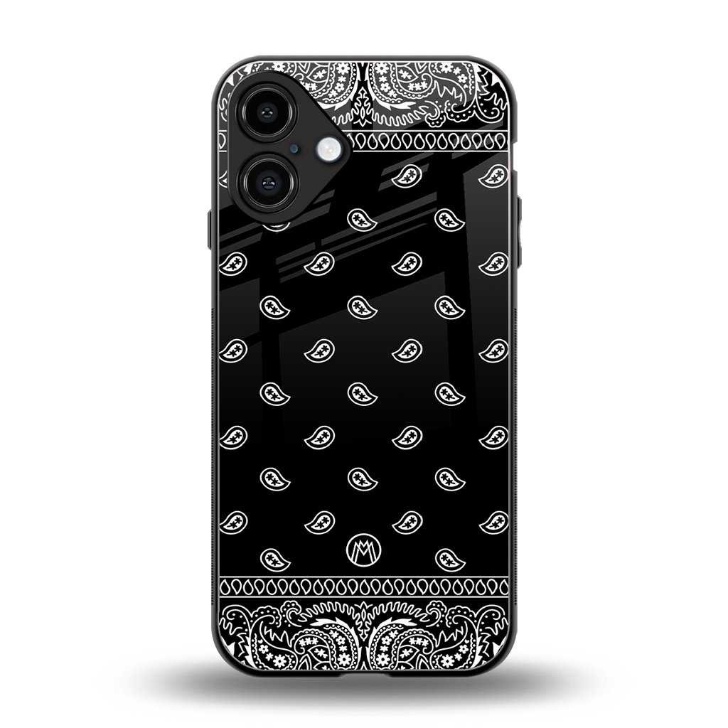 paisley black back phone cover | glass case for iphone 16 plus