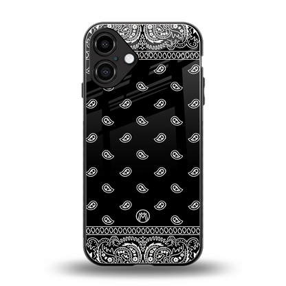 paisley black back phone cover | glass case for iphone 16 plus