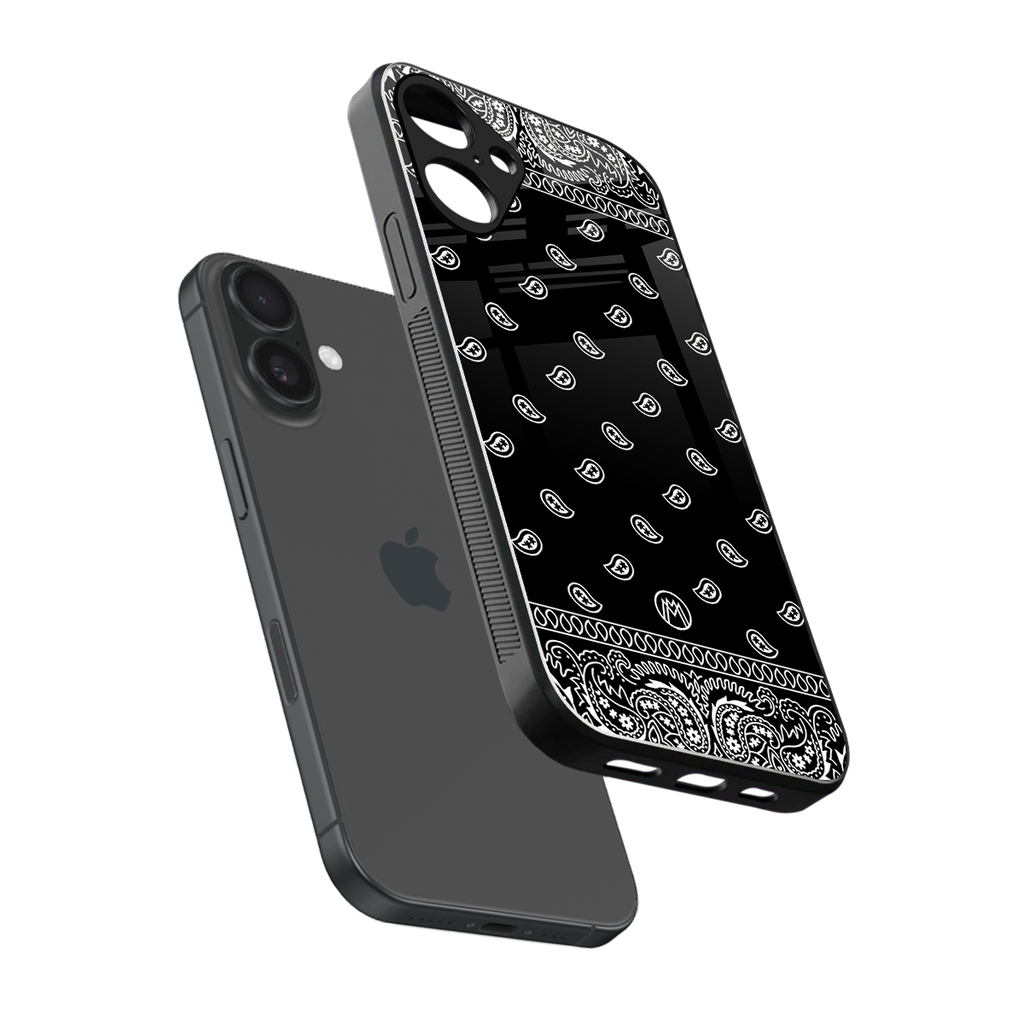 paisley black back phone cover | glass case for iphone 16 plus