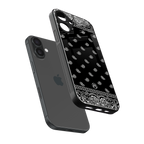 paisley black back phone cover | glass case for iphone 16 plus